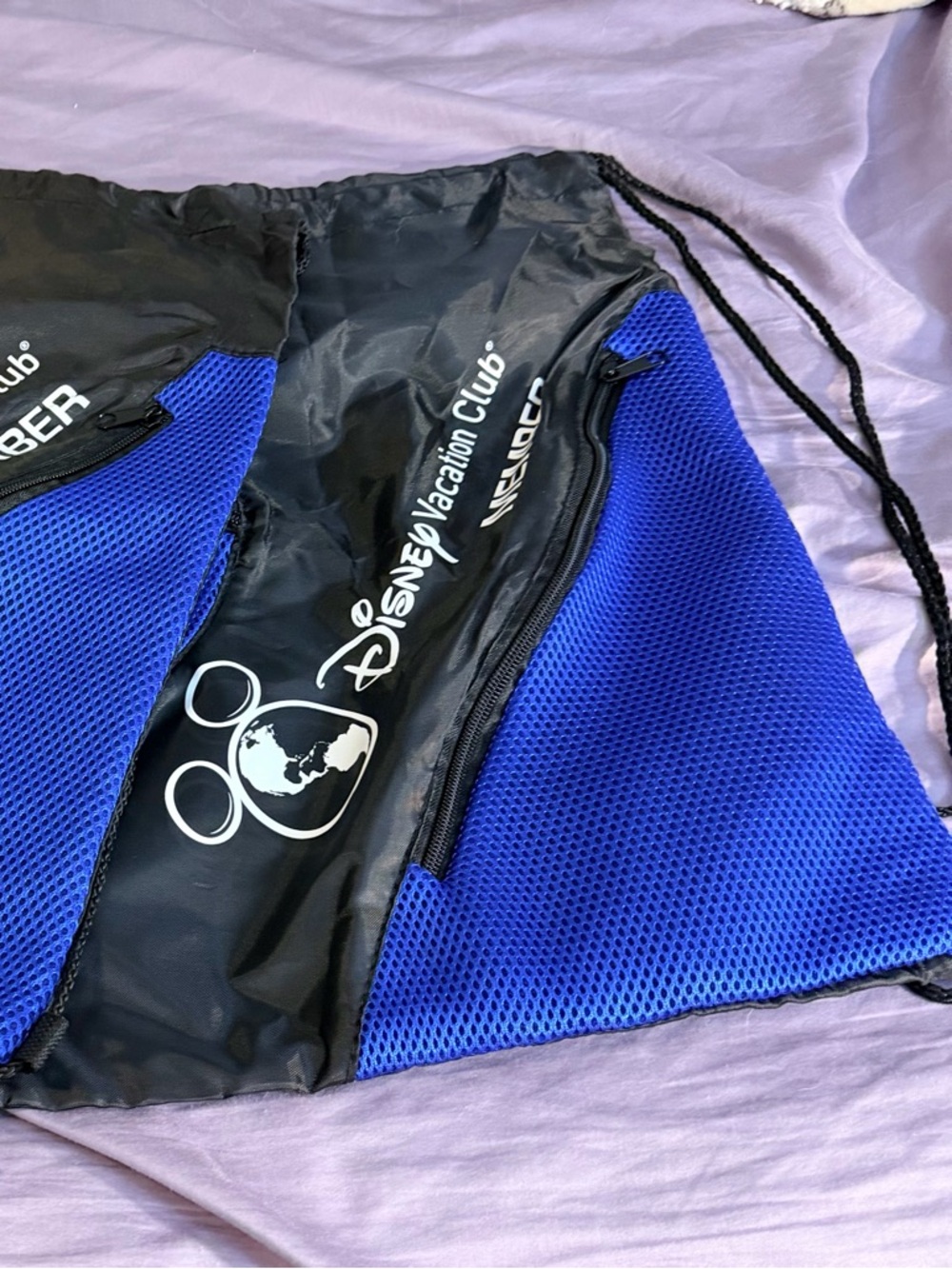 Disney vacation club blue and black drawstring backpack set